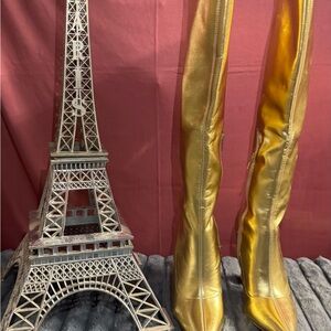 Glaze Shiny Gold Over the Knee Boots
